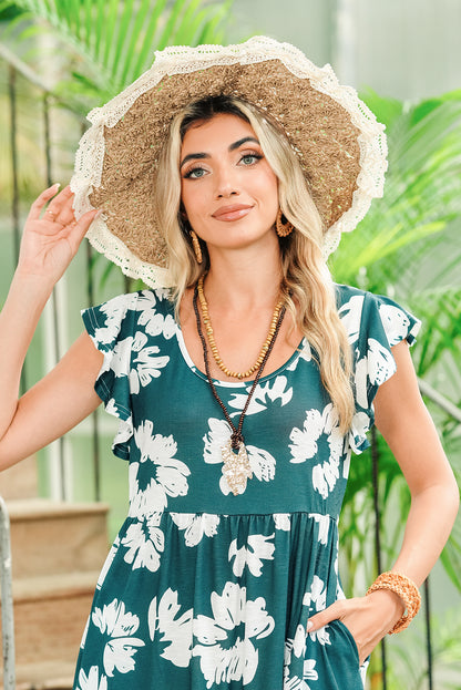 Parchment Boho Woven Ruffle Lace Trim Knot Vacation Hat